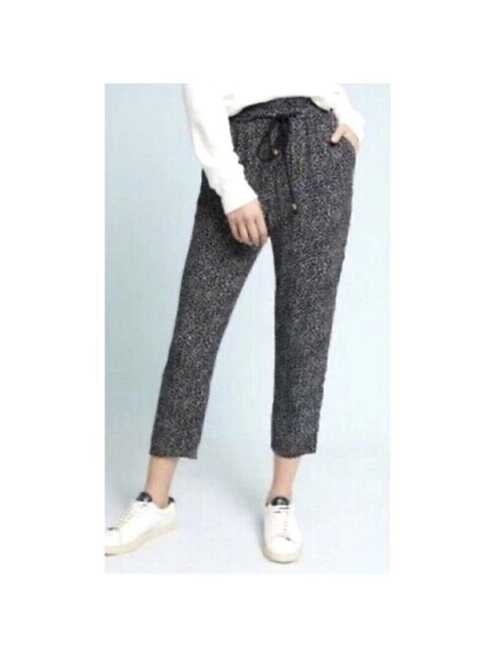 ANTHROPOLOGIE Ettitwe Women's Floral Stripe Ankle Pants Elastic Waist w/Pockets
